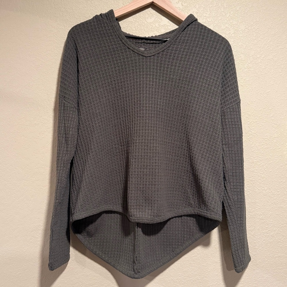 Cupio Charcoal Waffle Knit Hooded Sweater